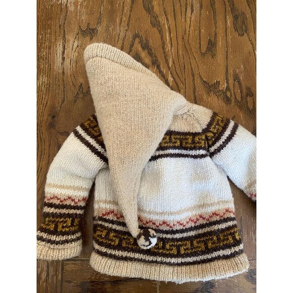 Hand-Knit Wool Toddler Sweater With Moose Pattern Beige & Brown Colors Fleece Li - Picture 7 of 9